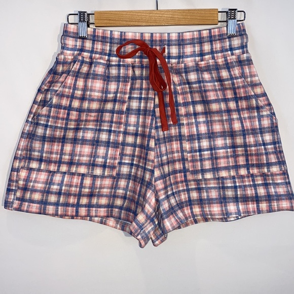 Anthropologie Kachel high waist blue white and pink plaid shorts size S NWT - Picture 3 of 15